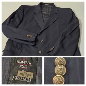 Stafford 48L Gray Gold Button Antique Brass Mens Blazer‎ Suit Jacket Sport Coat